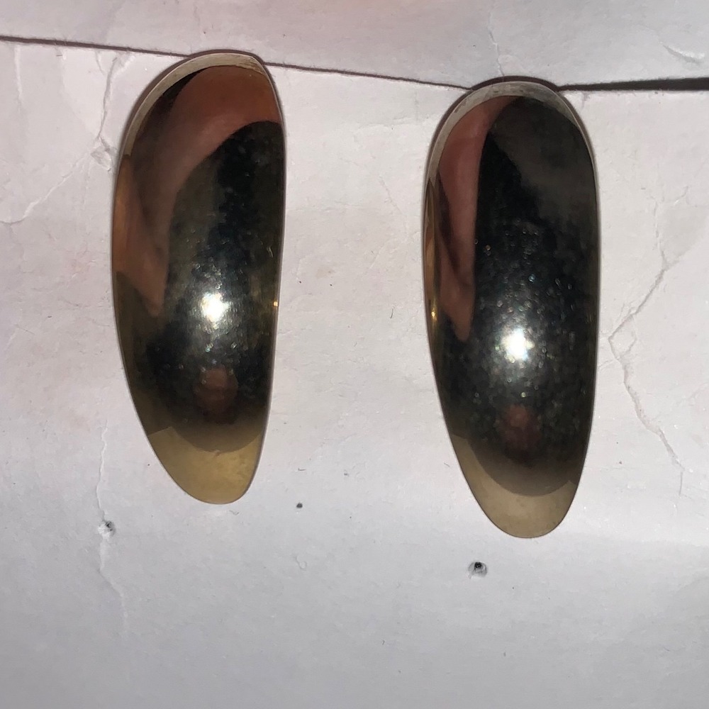 Gold Tone Polished Tapered Crescent J-Hoop‎ Post Earrings Minimalist Chunky Bold